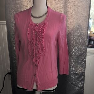 Talbots Pink Ruffle Cardigan